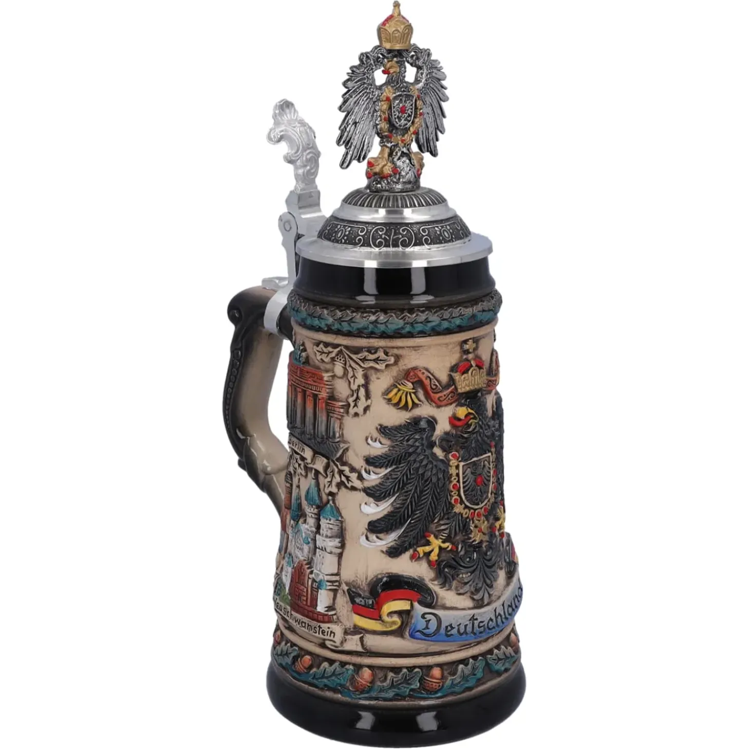 Bierkrug Mit Zinnadler "Deutschland", Bunt-Natur, 0,5 Liter
