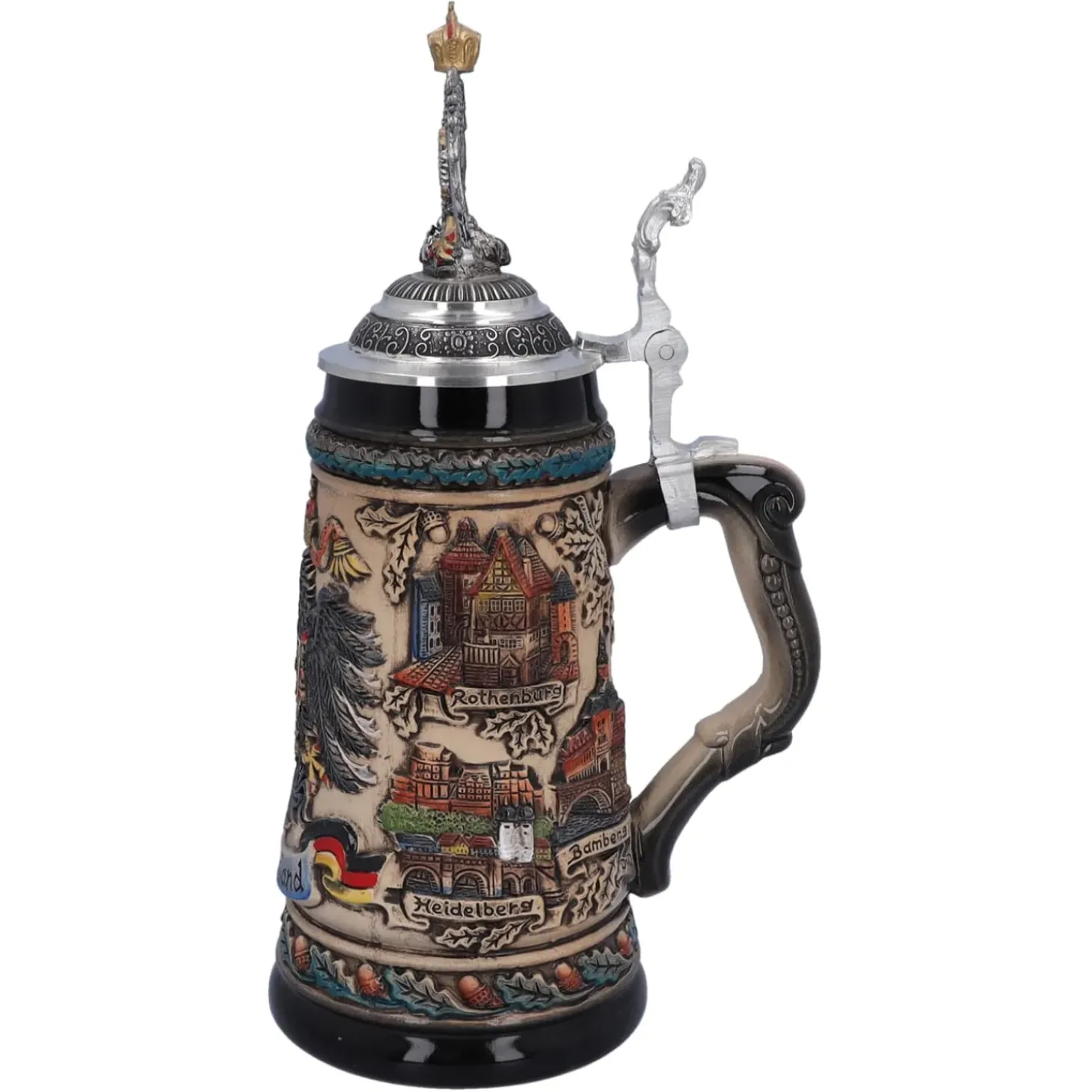 Bierkrug Mit Zinnadler "Deutschland", Bunt-Natur, 0,5 Liter