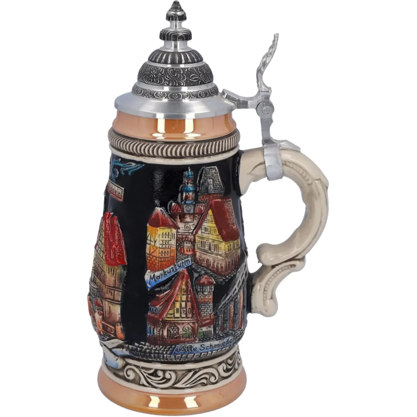 Bierkrug Mit Zinndeckel "Rothenburg", Schwarz, 0,25L