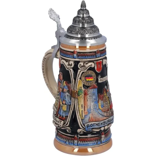 Bierkrug Mit Zinndeckel "Rothenburg Mit Ritter", 0,25 L