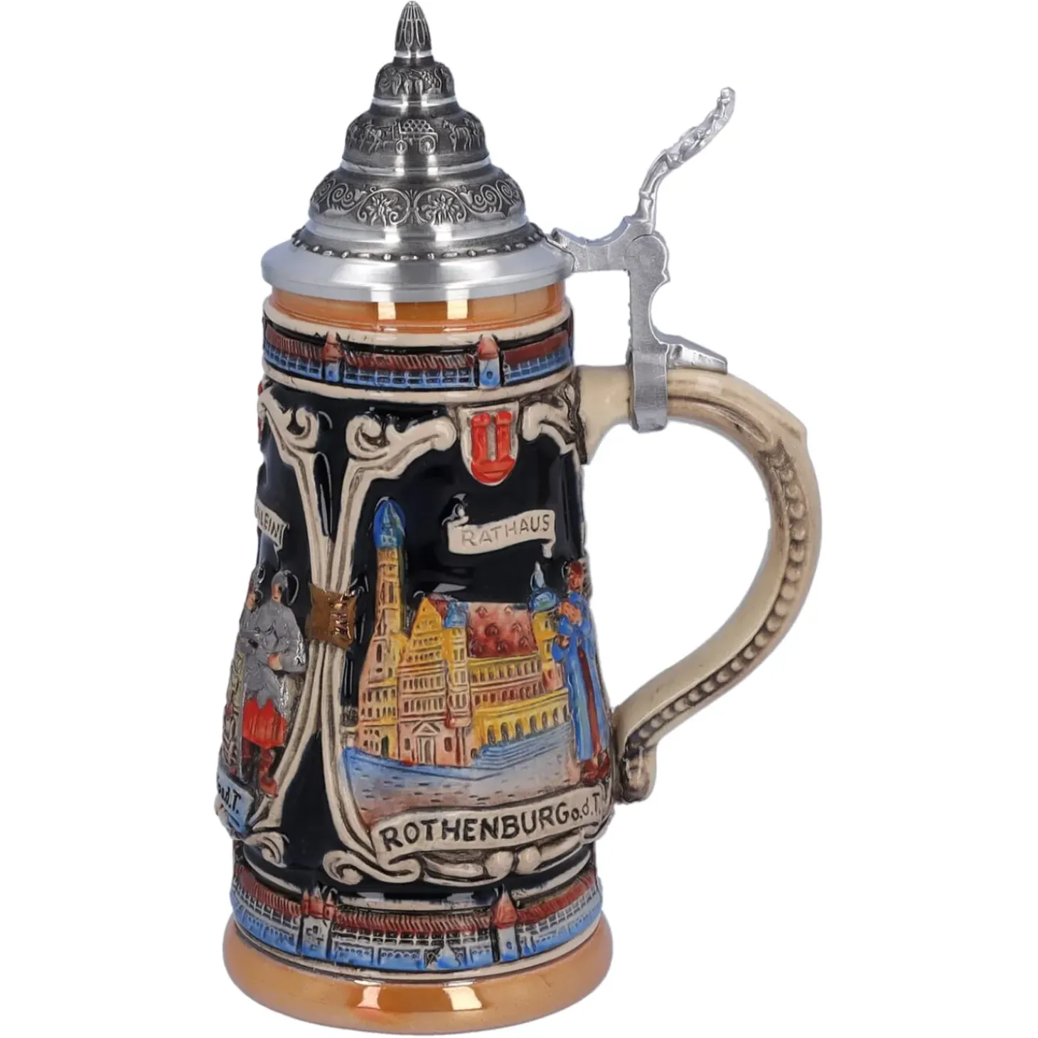 Bierkrug Mit Zinndeckel "Rothenburg Mit Ritter", 0,25 L