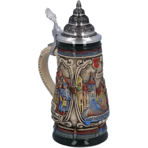 Bierkrug Mit Zinndeckel "Rothenburg Mit Ritter", 0,25L