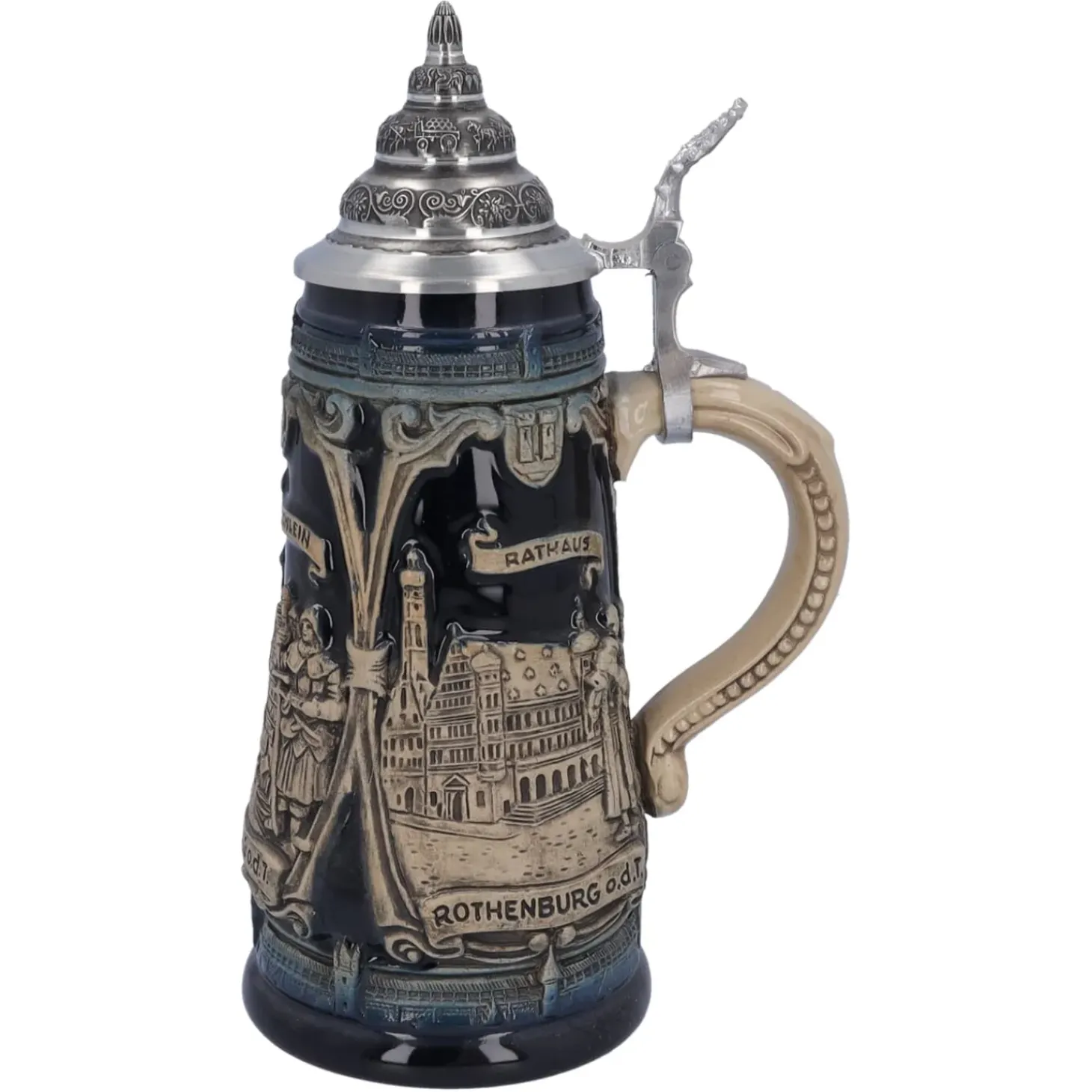 Bierkrug Mit Zinndeckel "Rothenburg Mit Ritter", 0,5L