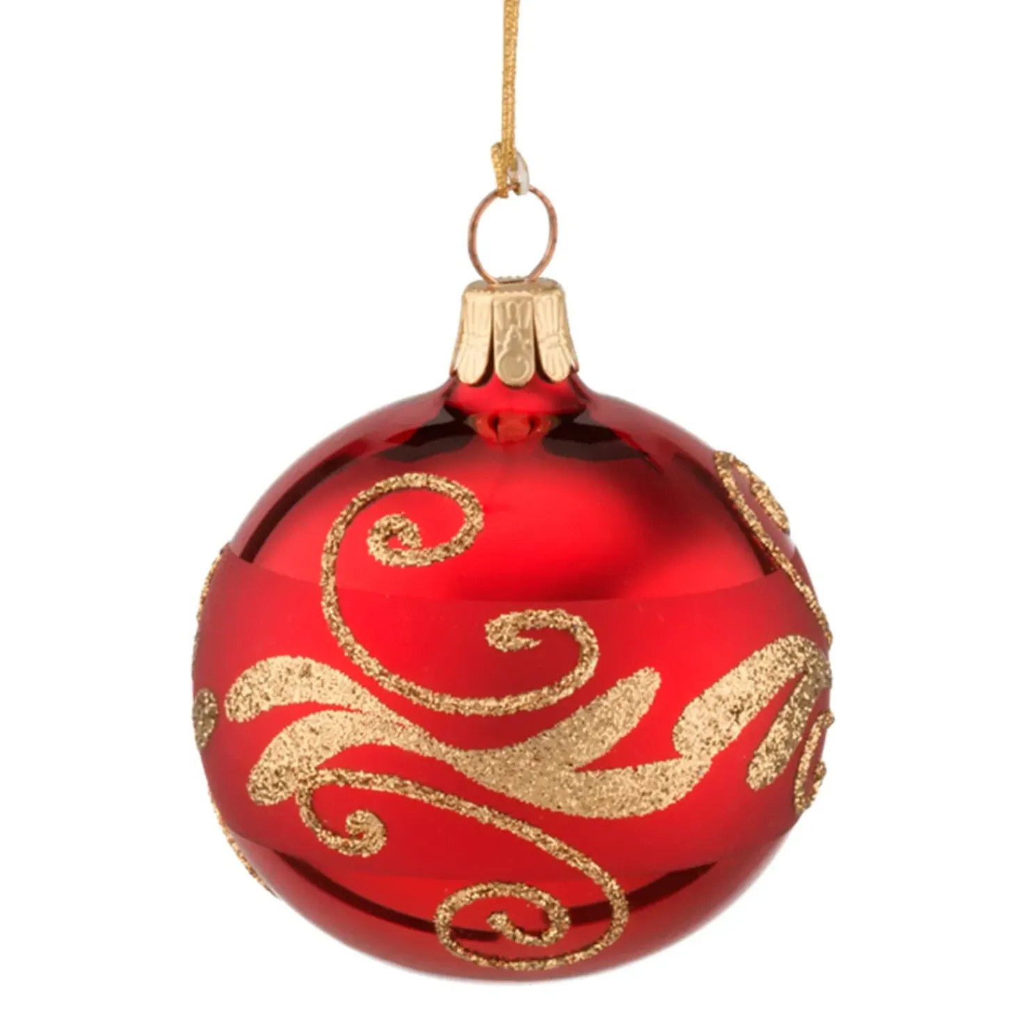 Glaskugel Rot Mit Goldener Verzierung, 6 Cm