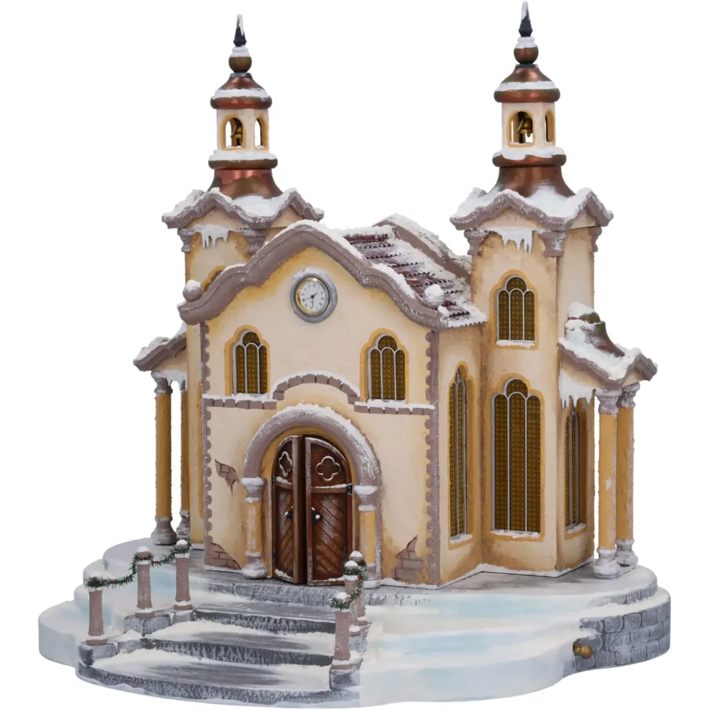 Stadtkirche Im Winter Mit Beleuchtung, Uhr- Und Musikwerk